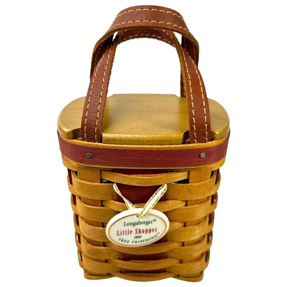 Longaberger LITTLE SHOPPER BASKET 2008 Tree Trimming Lid Liner Protector Tie-on